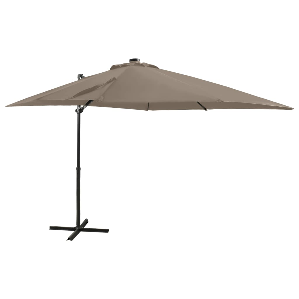 Zweefparasol met paal en LED-verlichting 300 cm zandkleurig