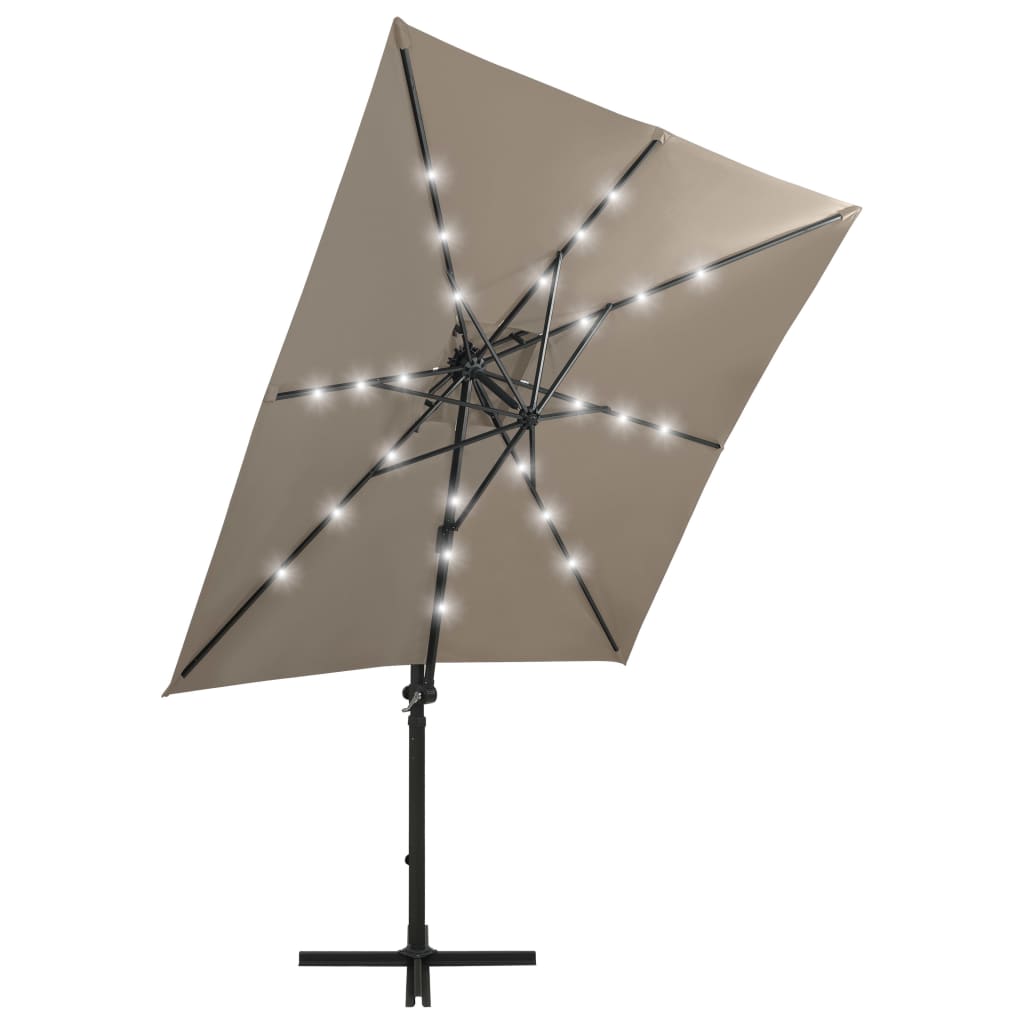 Zweefparasol met paal en LED-verlichting 300 cm zandkleurig