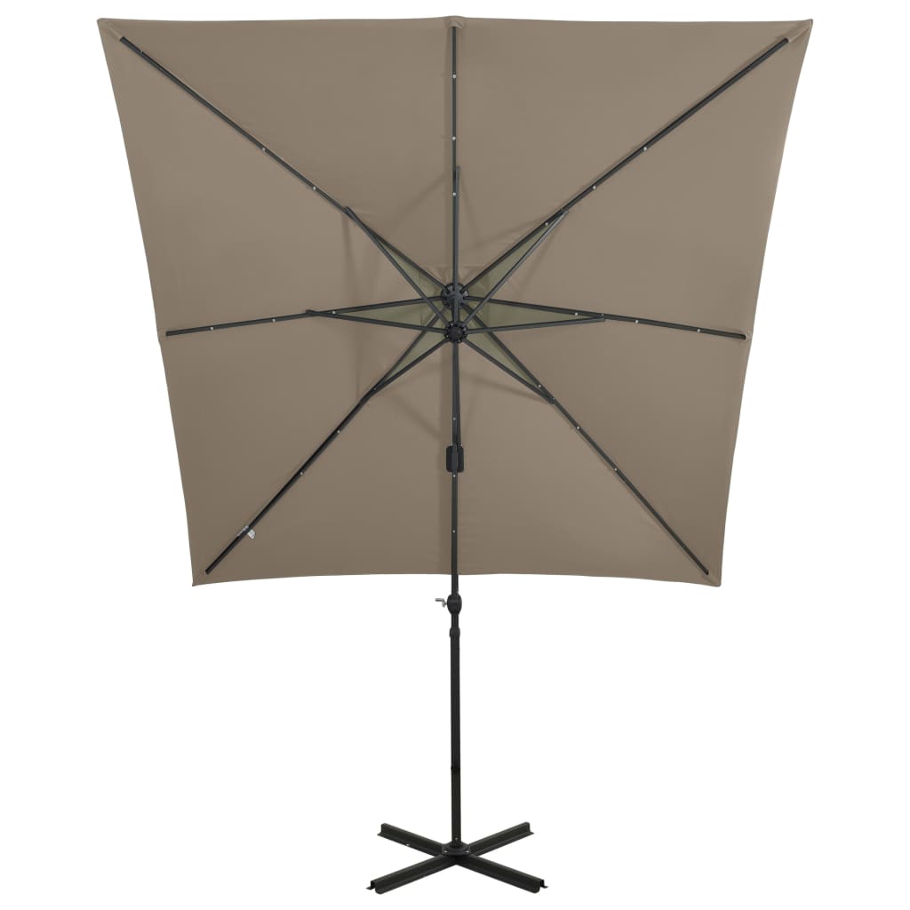 Zweefparasol met paal en LED-verlichting 300 cm zandkleurig