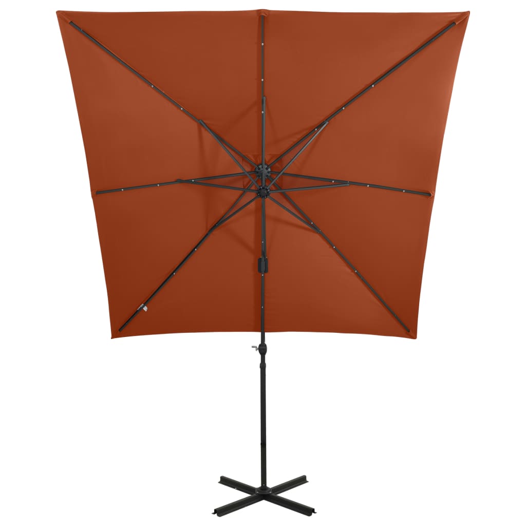 Zweefparasol met paal en LED-verlichting 300 cm zandkleurig