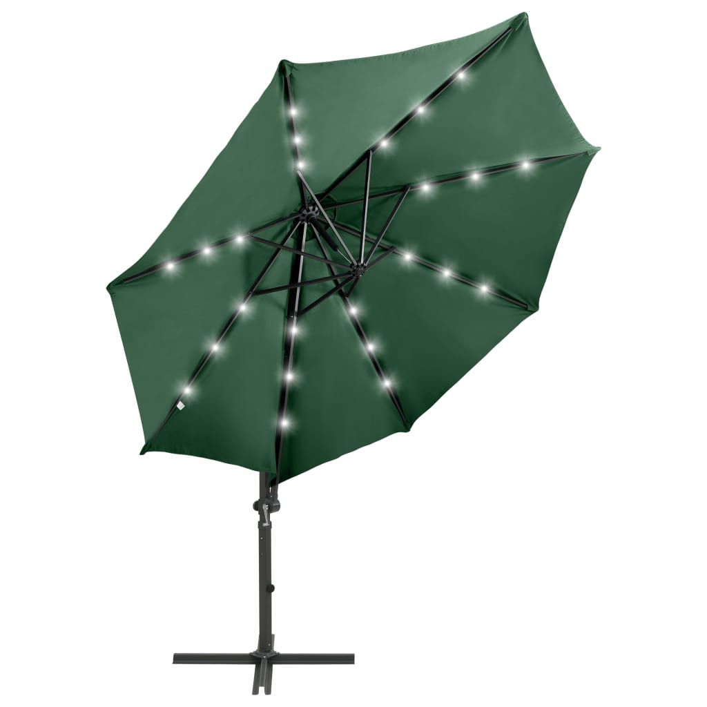 Zweefparasol met paal en LED-verlichting 300 cm zandkleurig