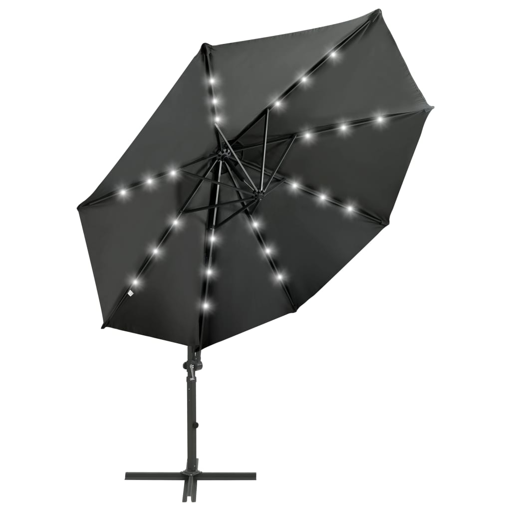 Zweefparasol met paal en LED-verlichting 300 cm zandkleurig