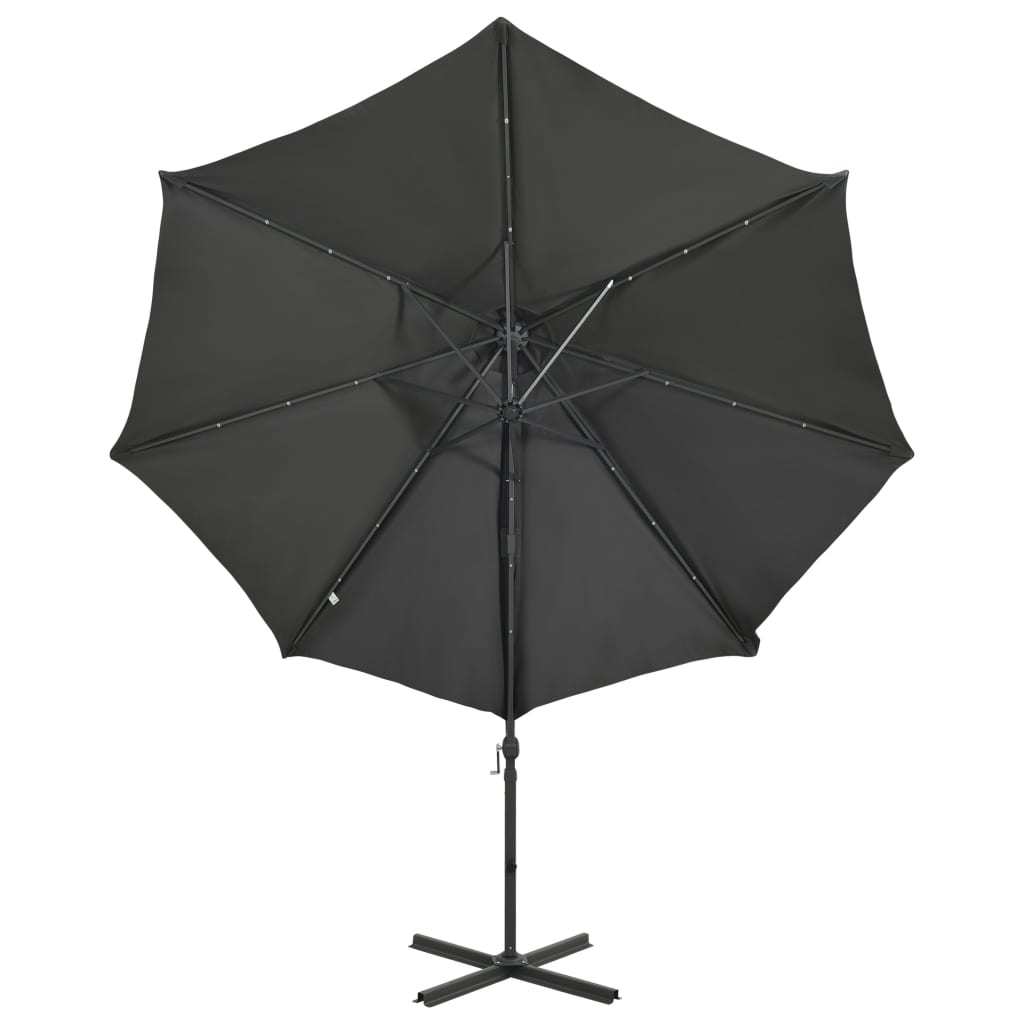 Zweefparasol met paal en LED-verlichting 300 cm zandkleurig