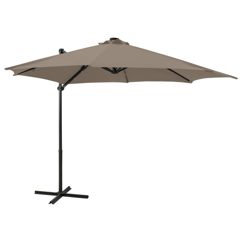 Zweefparasol met paal en LED-verlichting 300 cm zandkleurig