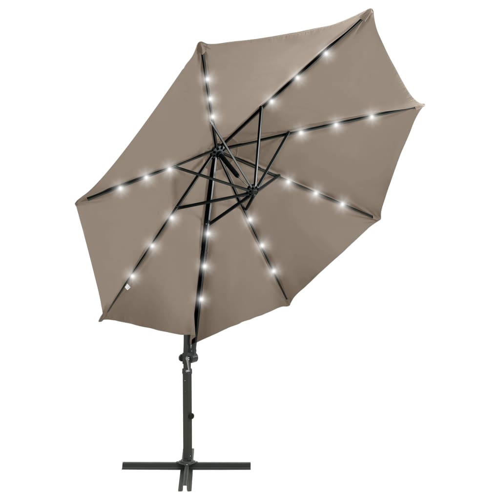 Zweefparasol met paal en LED-verlichting 300 cm zandkleurig