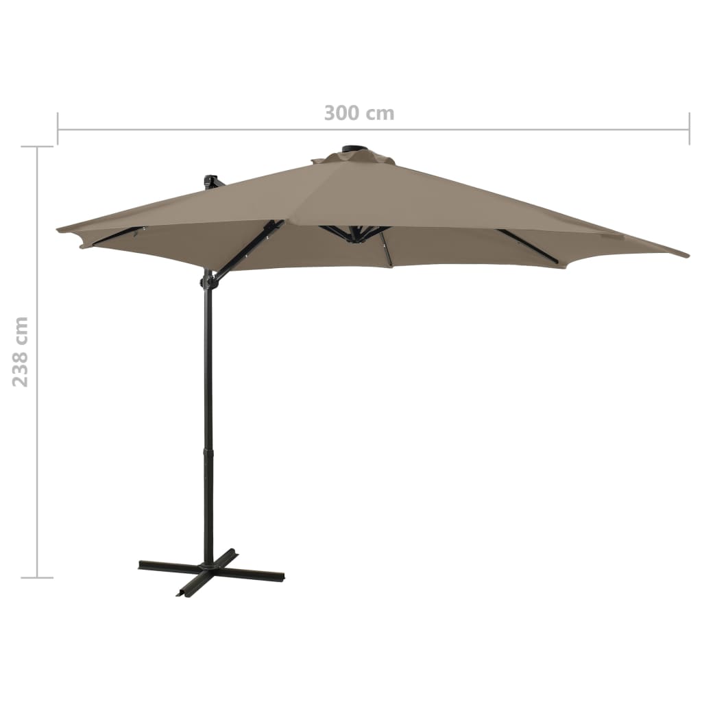 Zweefparasol met paal en LED-verlichting 300 cm zandkleurig