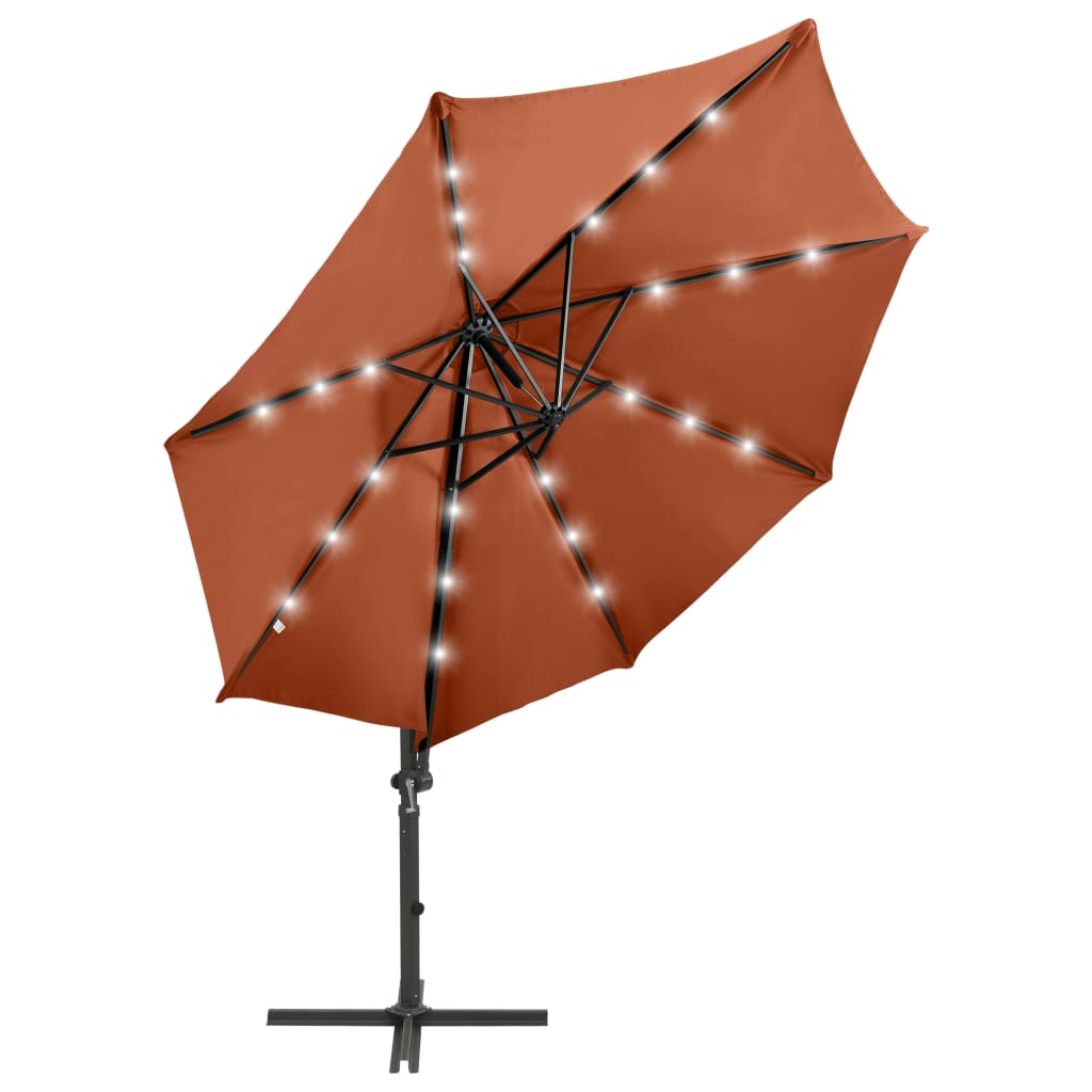 Zweefparasol met paal en LED-verlichting 300 cm zandkleurig