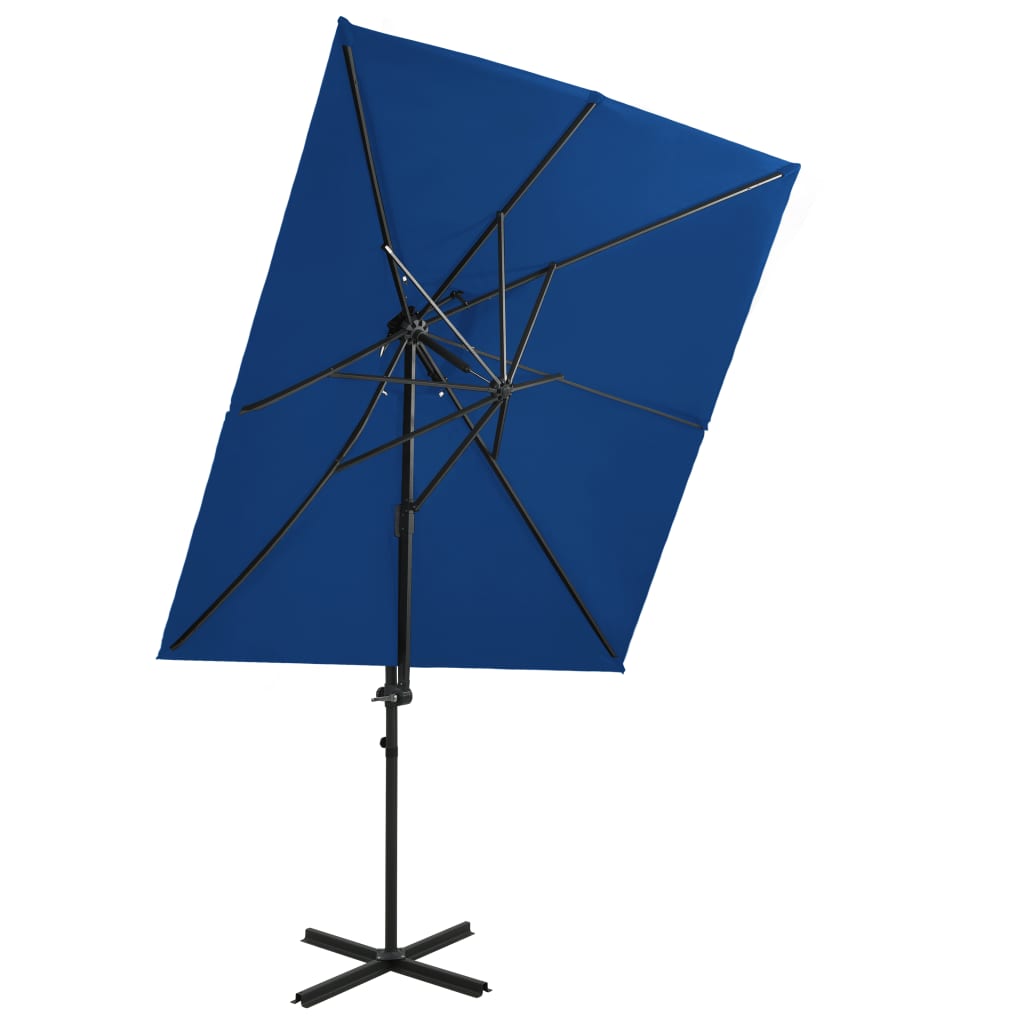 Zweefparasol met dubbel dak 250x250 cm azuurblauw