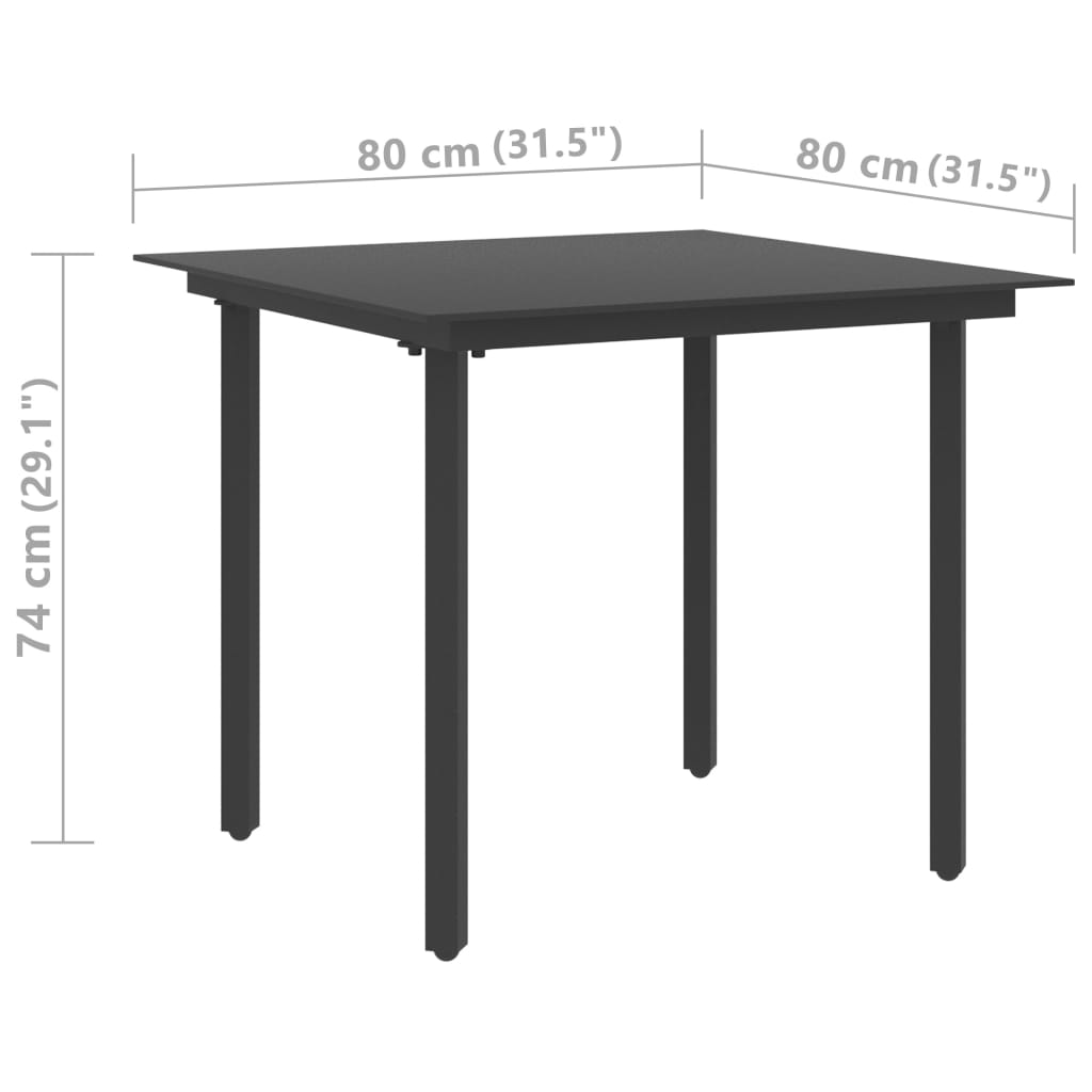 Tuintafel 80x80x74 cm staal en glas zwart