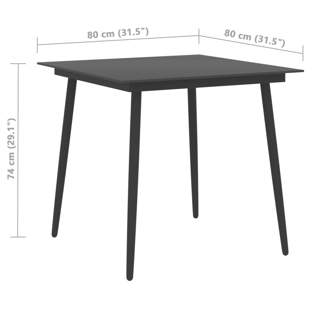 Tuintafel 80x80x74 cm staal en glas zwart