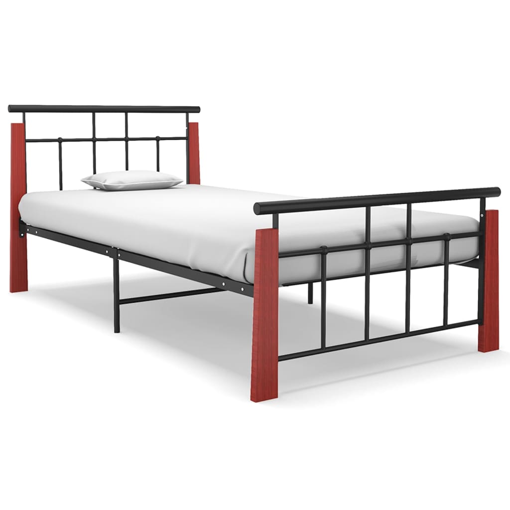 Bedframe metaal en massief eikenhout 100x200 cm