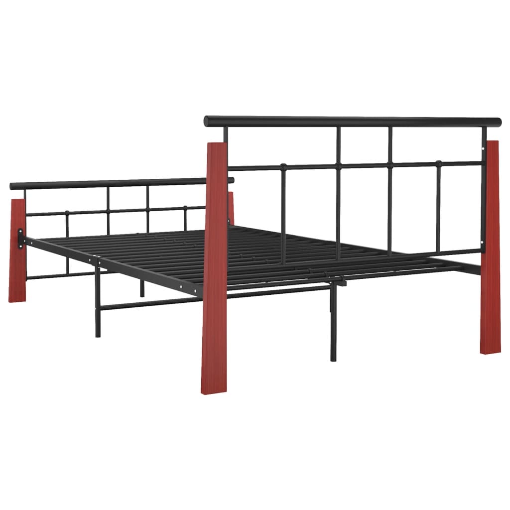 Bedframe metaal en massief eikenhout 200x200 cm