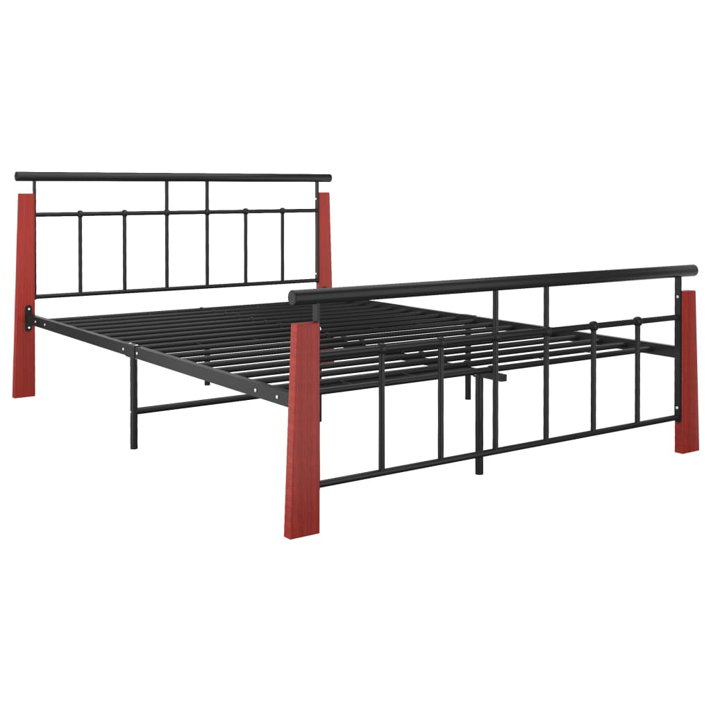 Bedframe metaal en massief eikenhout 200x200 cm