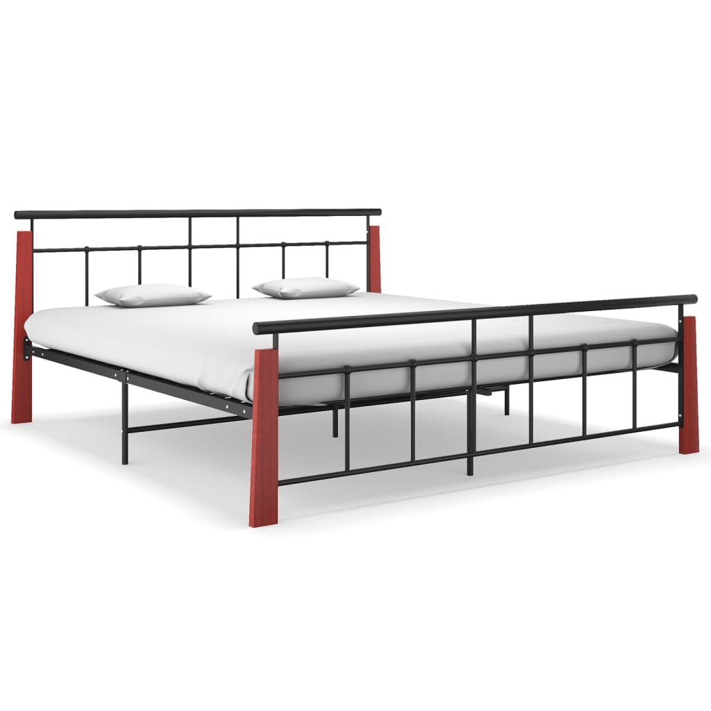 Bedframe metaal en massief eikenhout 200x200 cm