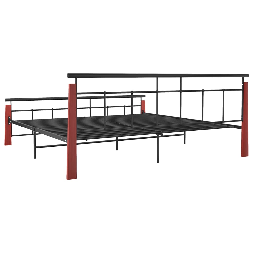 Bedframe metaal en massief eikenhout 200x200 cm