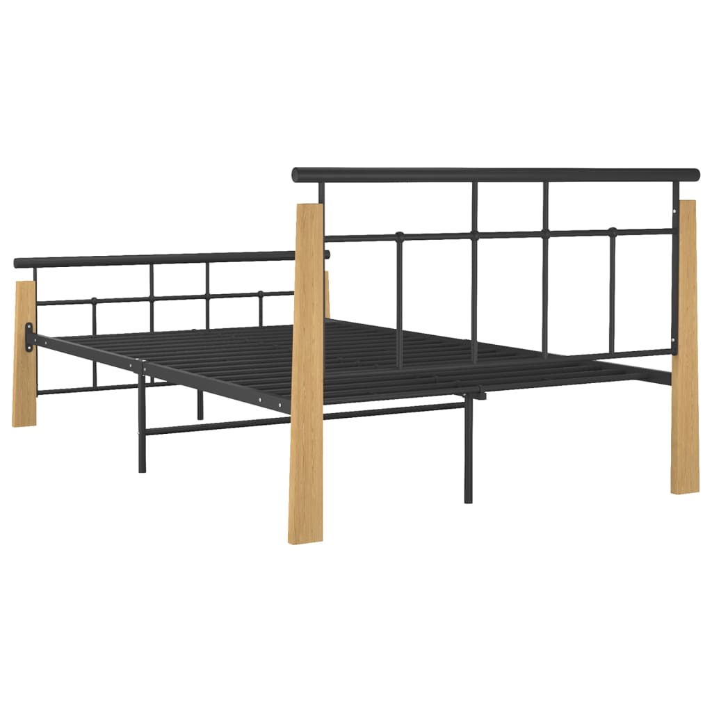 Bedframe metaal en massief eikenhout 200x200 cm