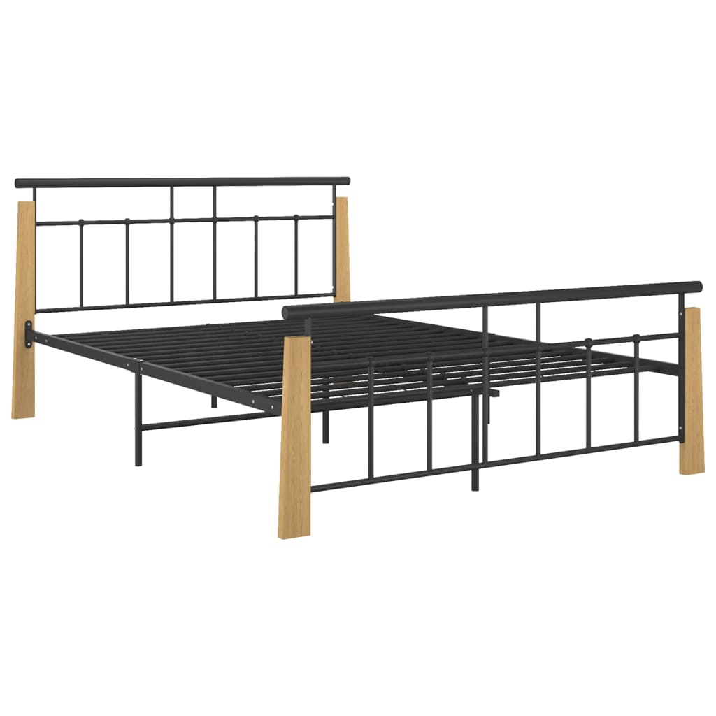 Bedframe metaal en massief eikenhout 200x200 cm