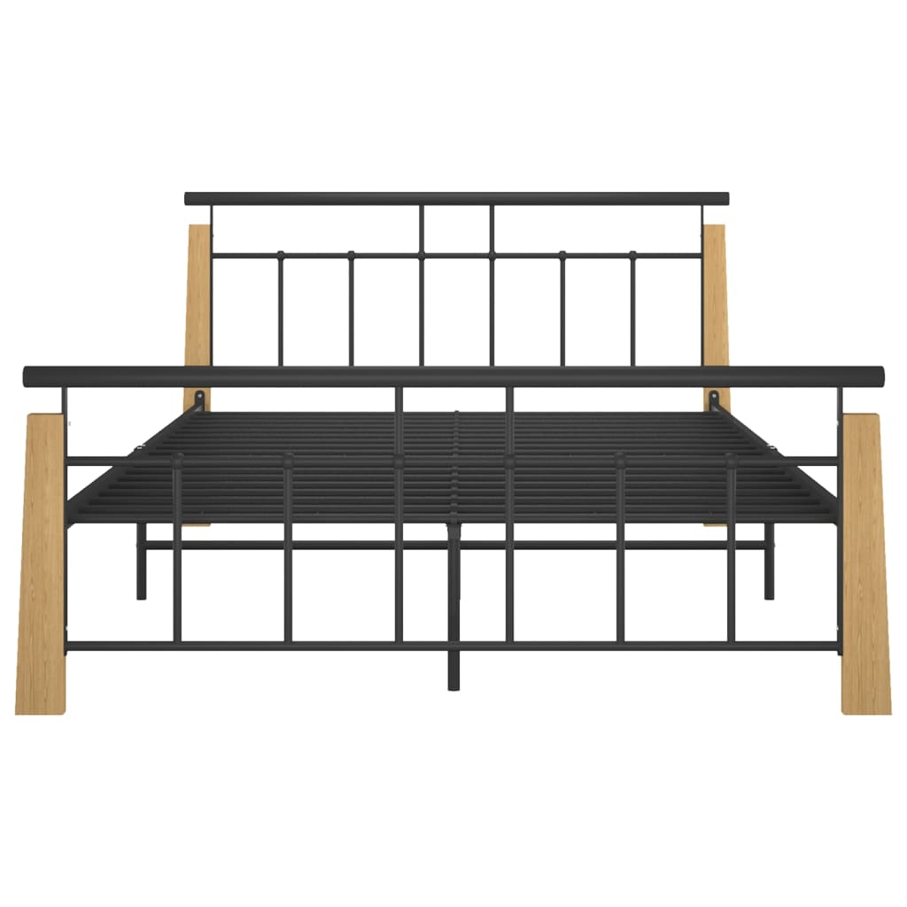 Bedframe metaal en massief eikenhout 200x200 cm