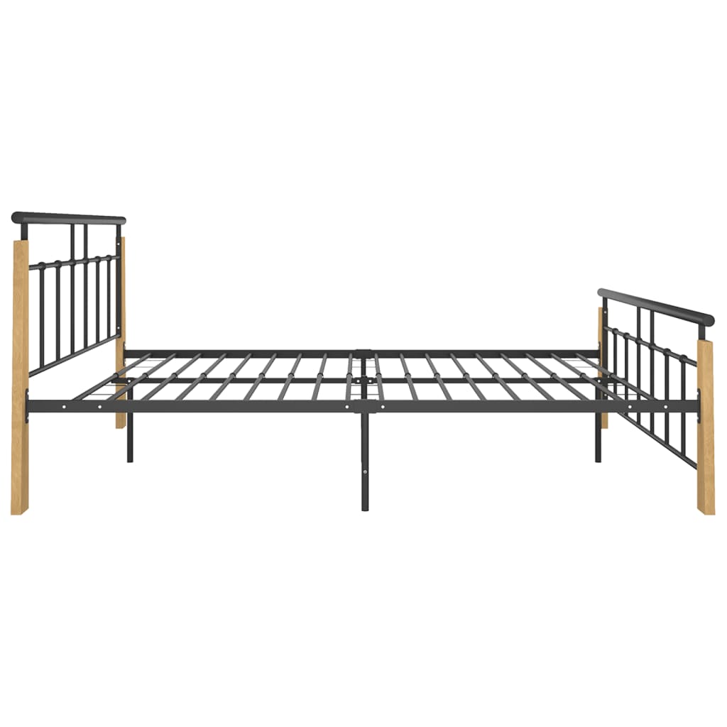 Bedframe metaal en massief eikenhout 200x200 cm