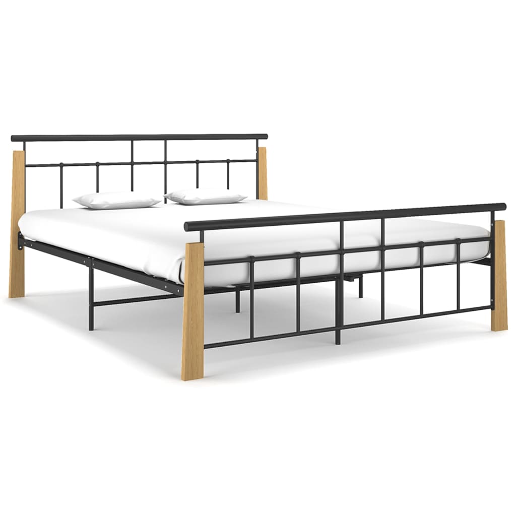 Bedframe metaal en massief eikenhout 200x200 cm