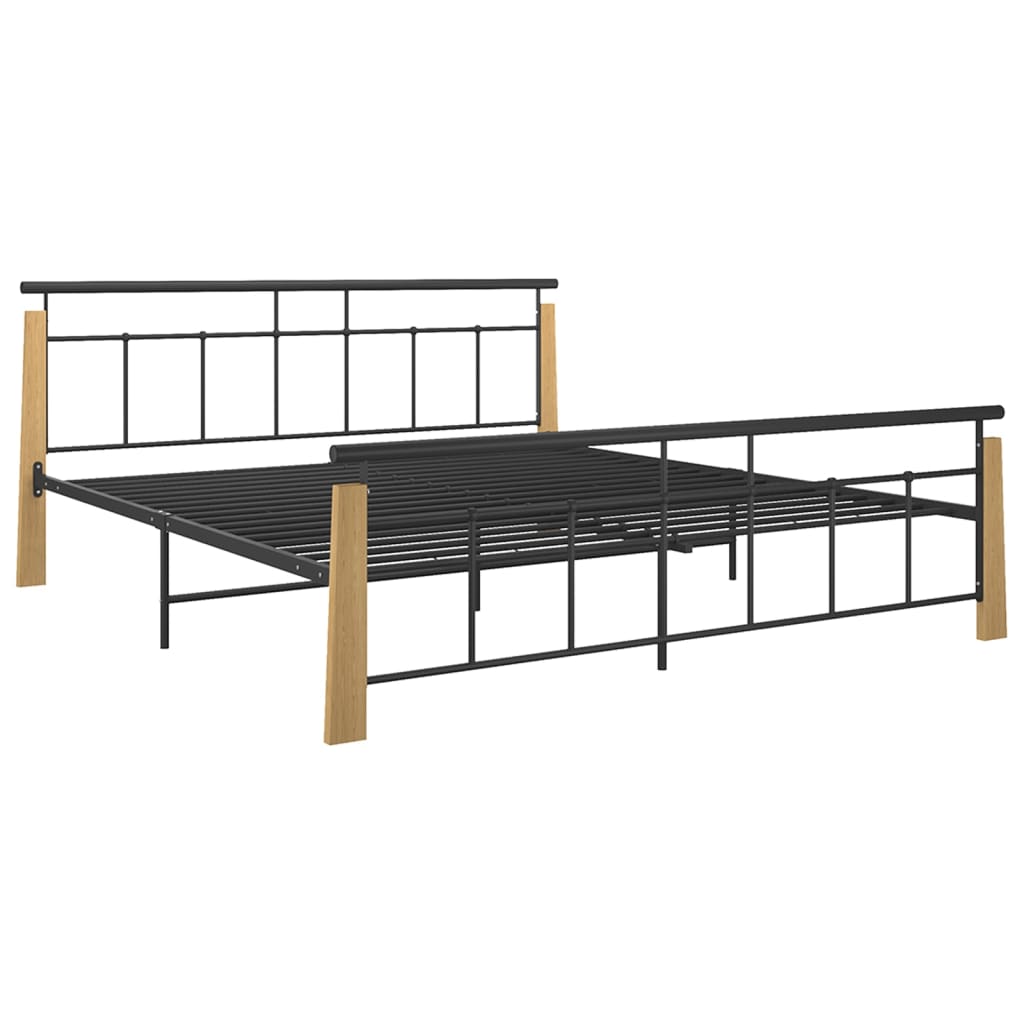 Bedframe metaal en massief eikenhout 200x200 cm