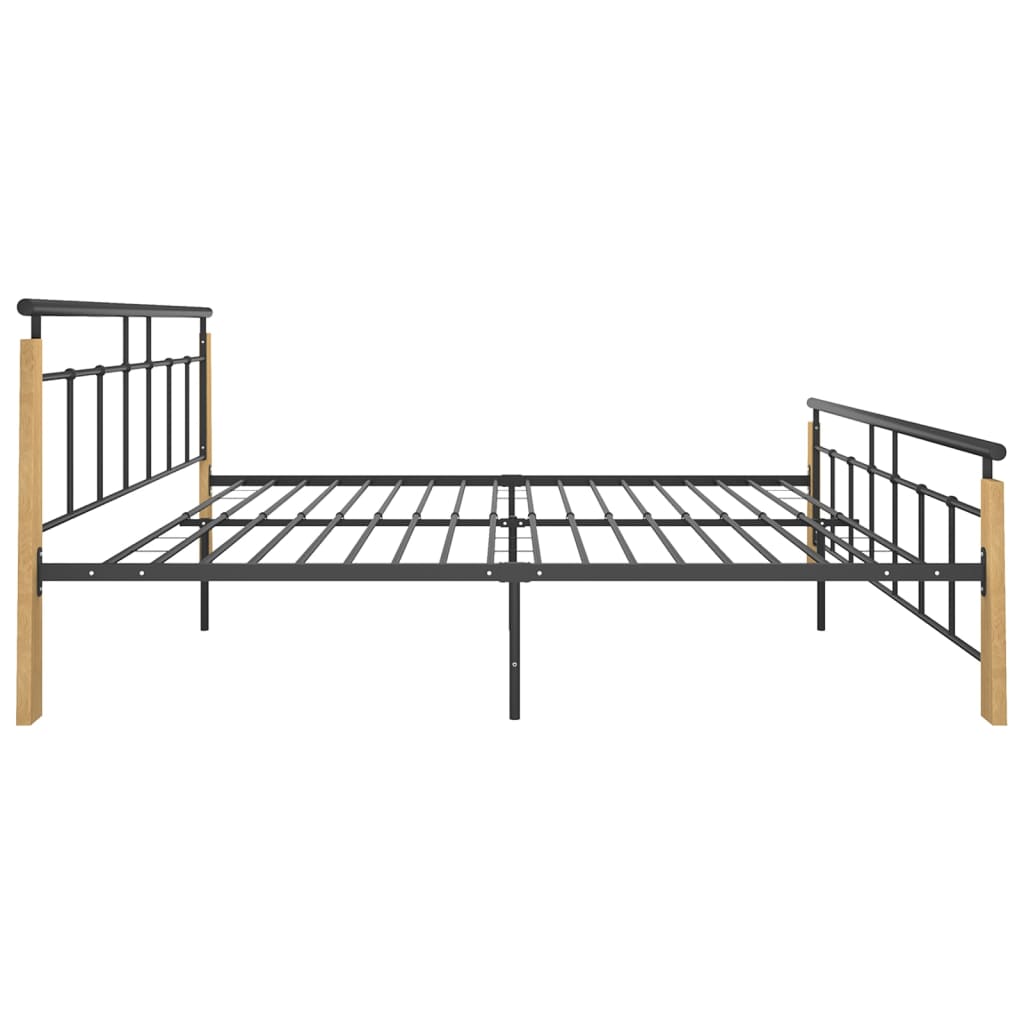 Bedframe metaal en massief eikenhout 200x200 cm