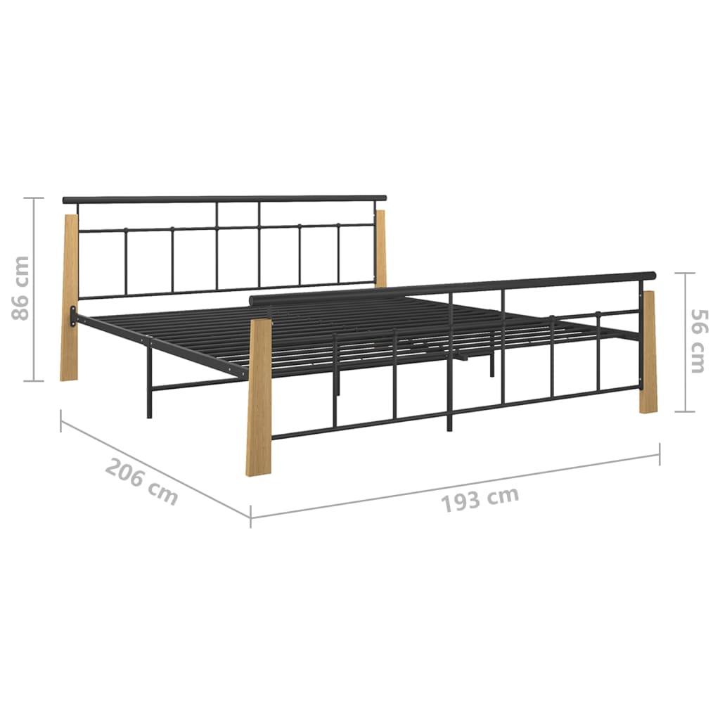 Bedframe metaal en massief eikenhout 200x200 cm