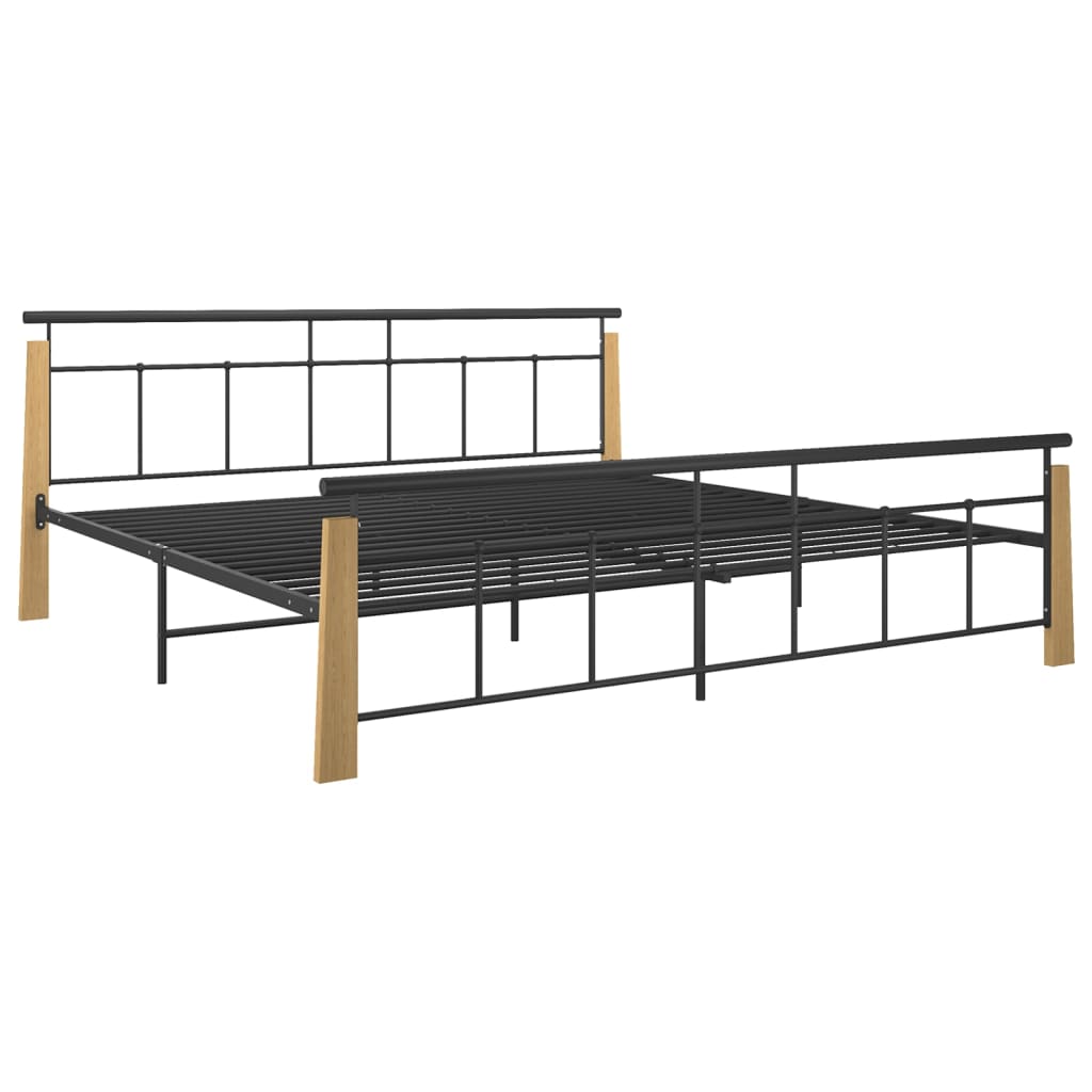 Bedframe metaal en massief eikenhout 200x200 cm