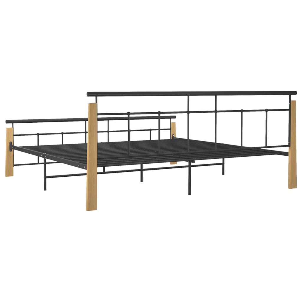 Bedframe metaal en massief eikenhout 200x200 cm