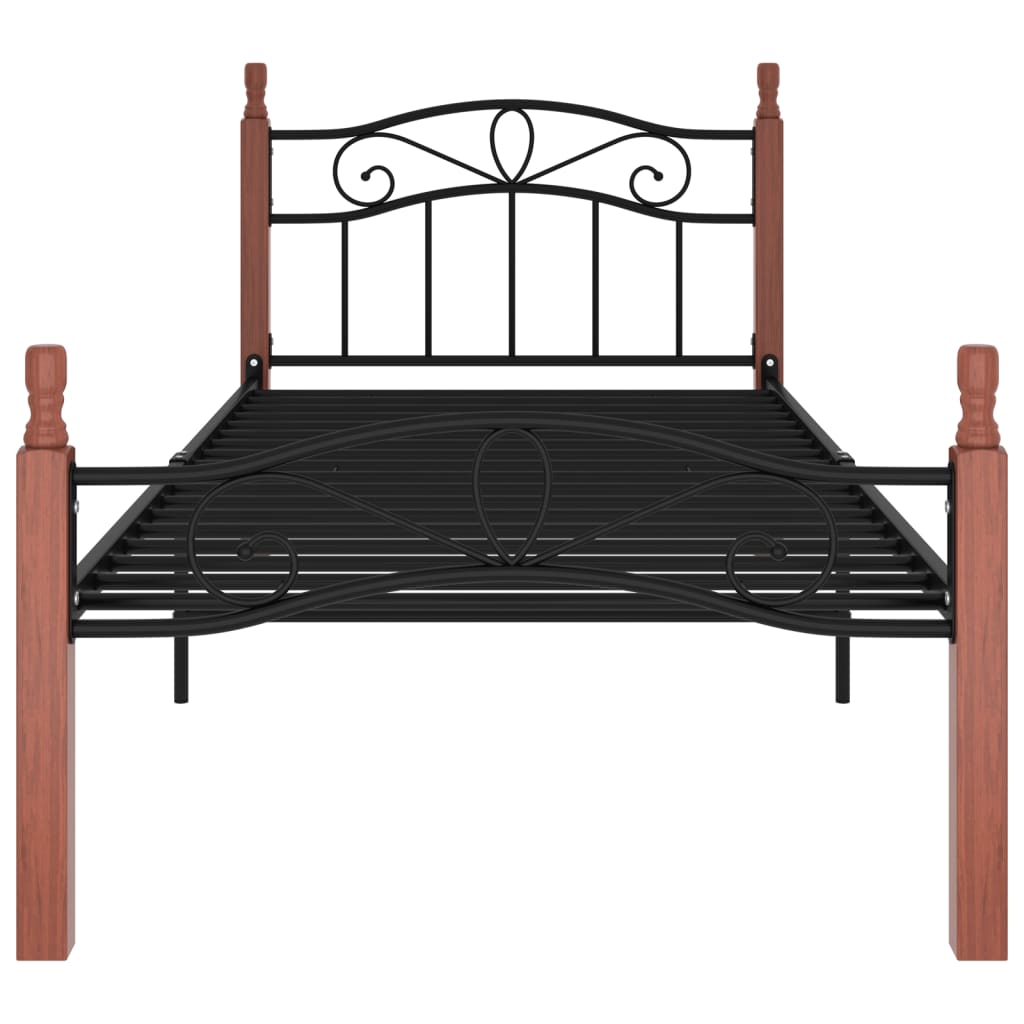 Bedframe metaal en massief eikenhout zwart 180x200 cm