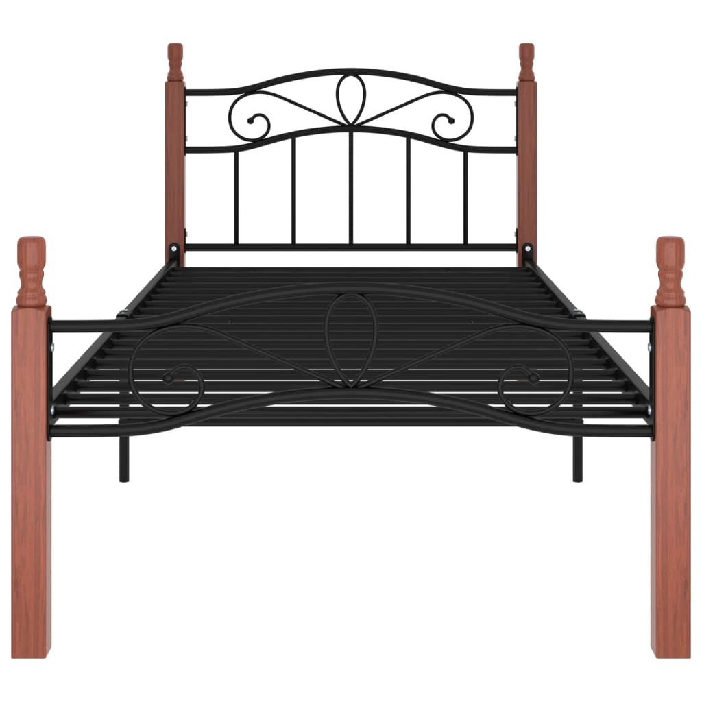 Bedframe metaal en massief eikenhout zwart 180x200 cm