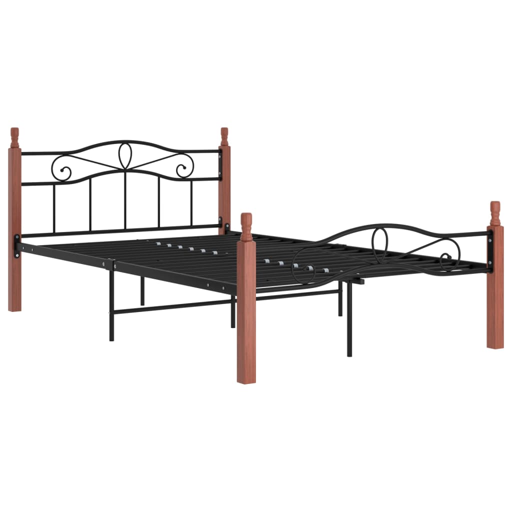 Bedframe metaal en massief eikenhout zwart 180x200 cm