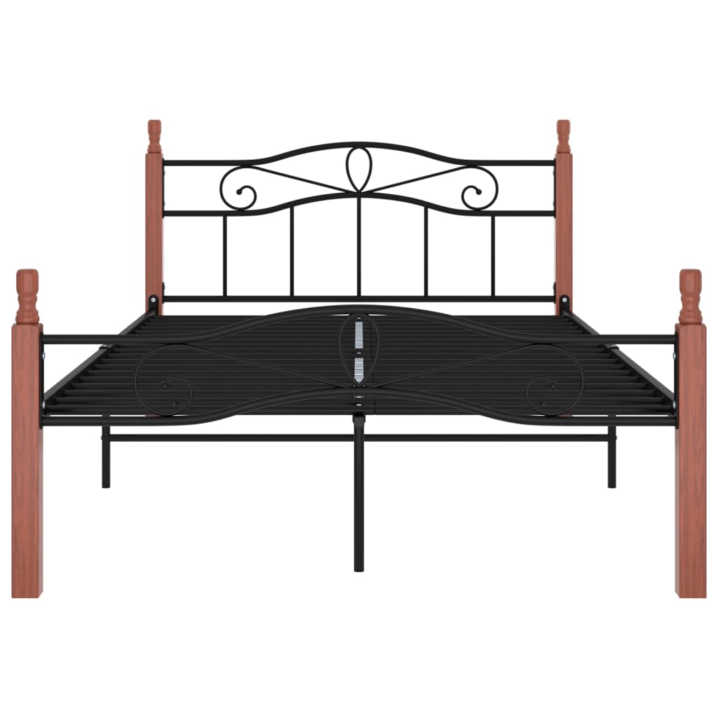 Bedframe metaal en massief eikenhout zwart 180x200 cm