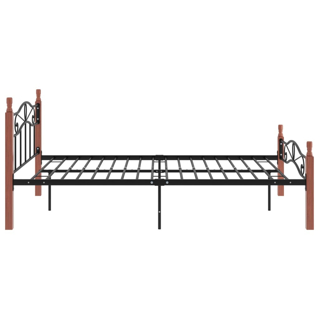 Bedframe metaal en massief eikenhout zwart 180x200 cm