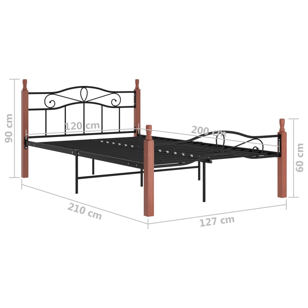 Bedframe metaal en massief eikenhout zwart 180x200 cm