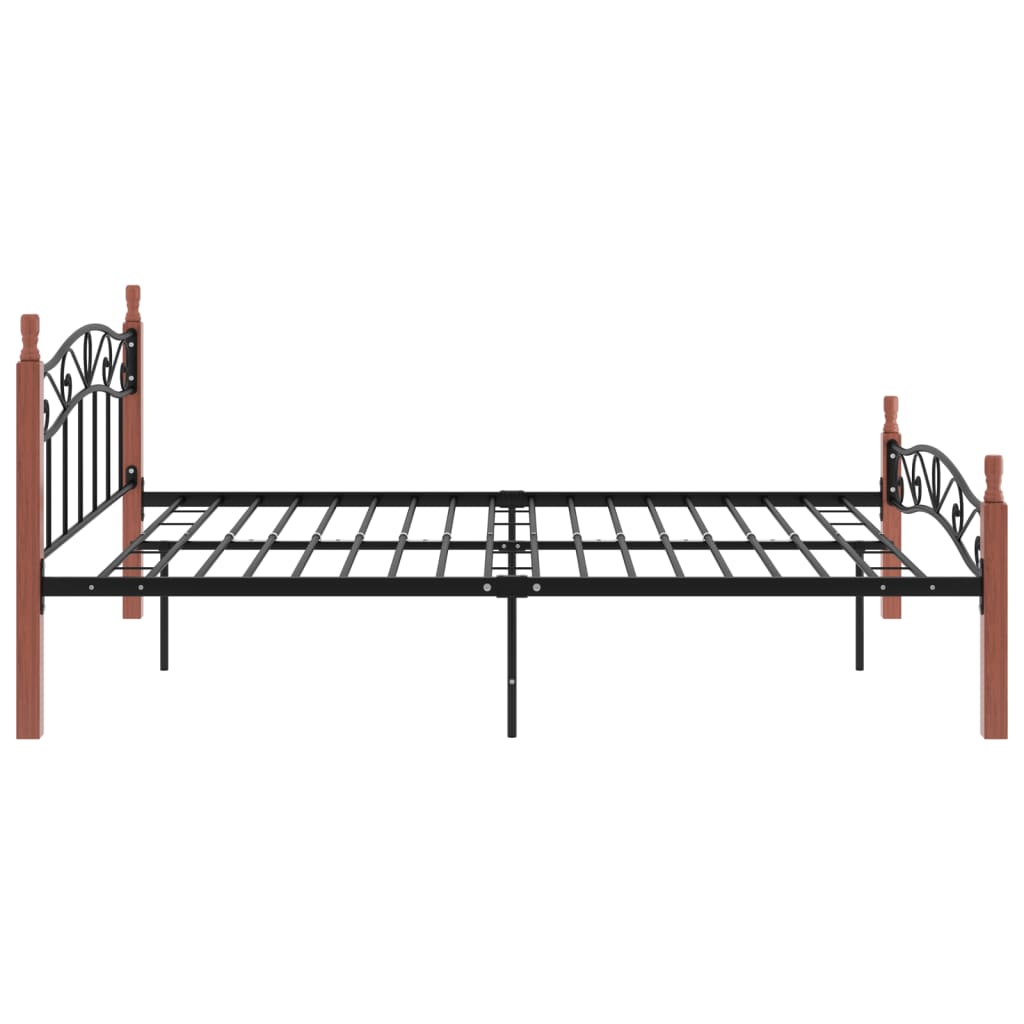 Bedframe metaal en massief eikenhout zwart 180x200 cm