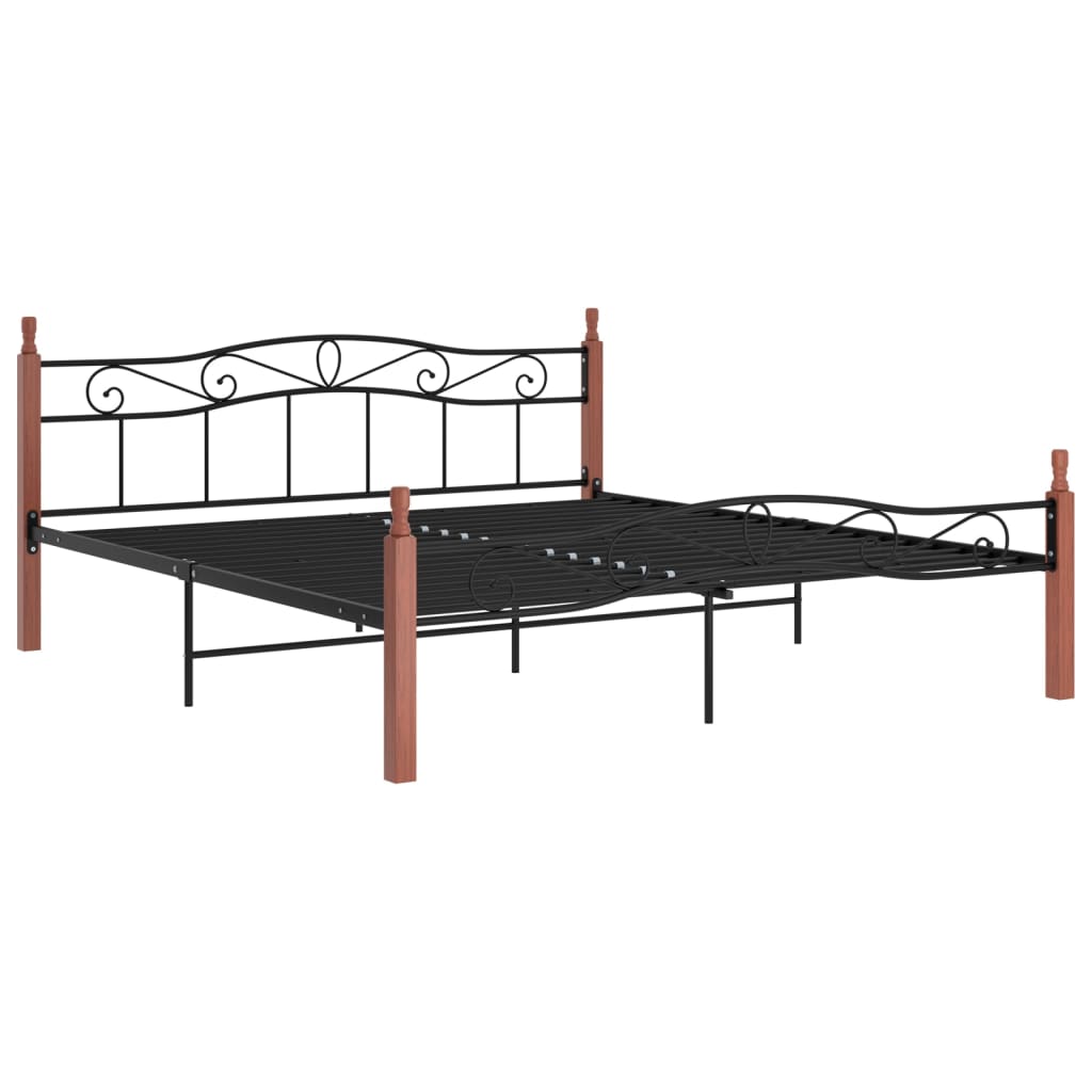 Bedframe metaal en massief eikenhout zwart 180x200 cm