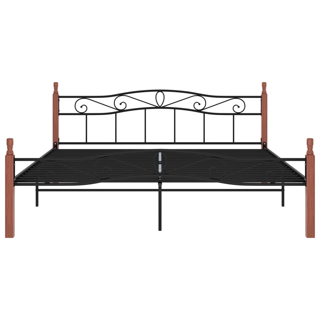 Bedframe metaal en massief eikenhout zwart 180x200 cm