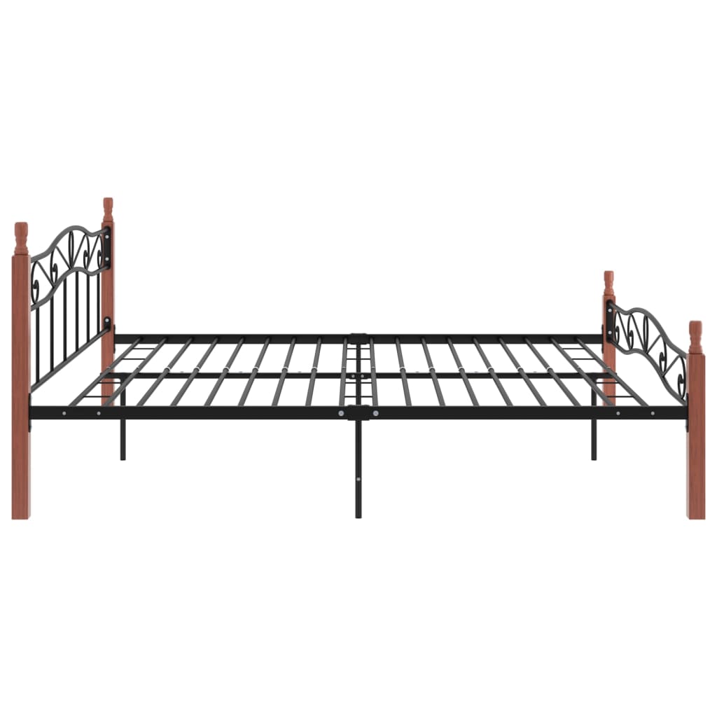 Bedframe metaal en massief eikenhout zwart 180x200 cm