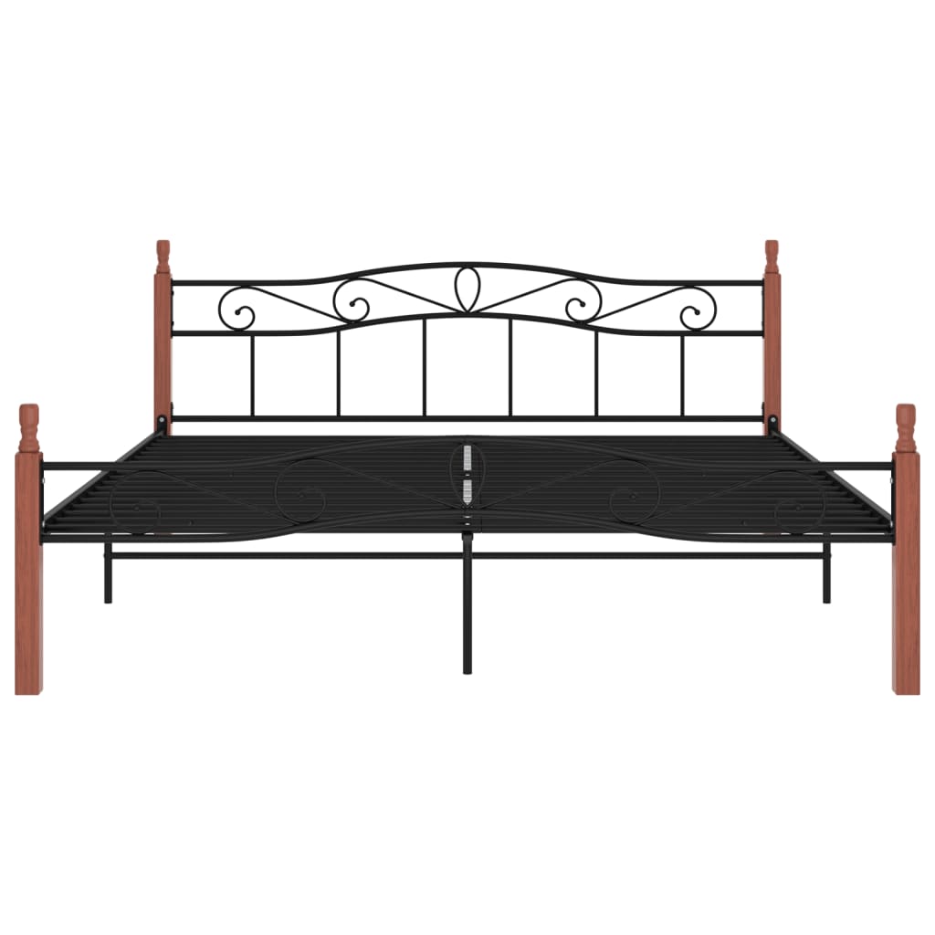 Bedframe metaal en massief eikenhout zwart 180x200 cm