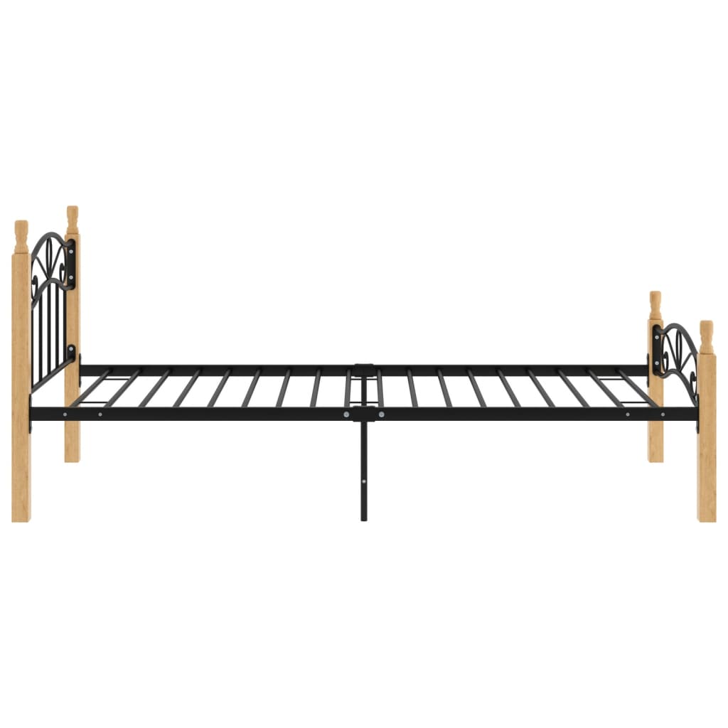 Bedframe metaal en massief eikenhout zwart 180x200 cm