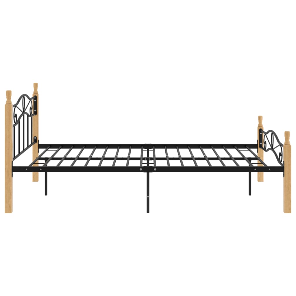 Bedframe metaal en massief eikenhout zwart 180x200 cm