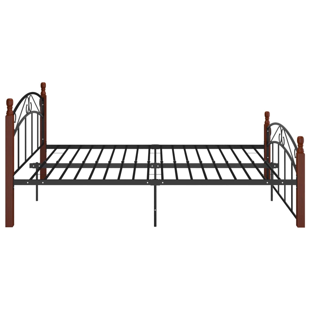 Bedframe metaal en massief eikenhout zwart 90x200 cm