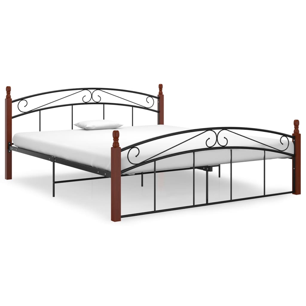 Bedframe metaal en massief eikenhout zwart 90x200 cm