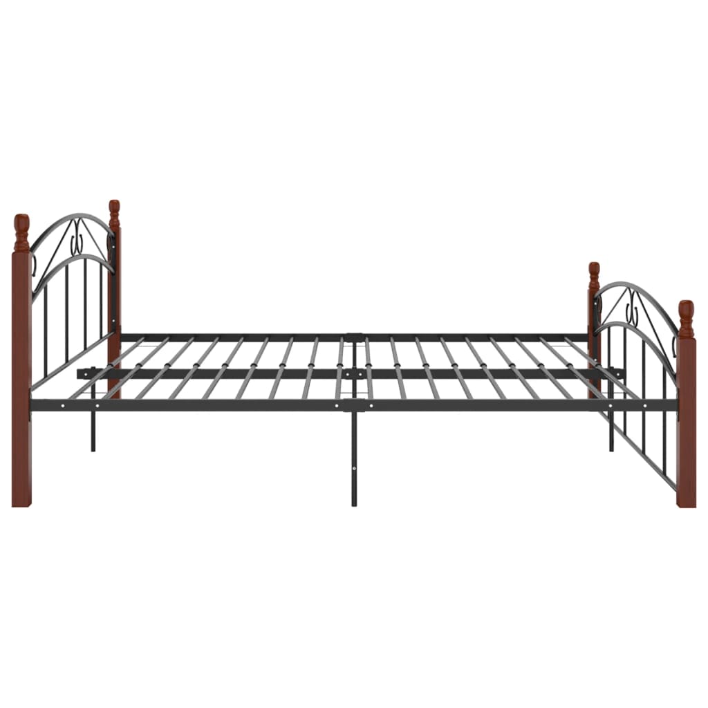 Bedframe metaal en massief eikenhout zwart 90x200 cm