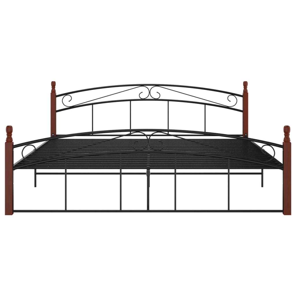 Bedframe metaal en massief eikenhout zwart 90x200 cm