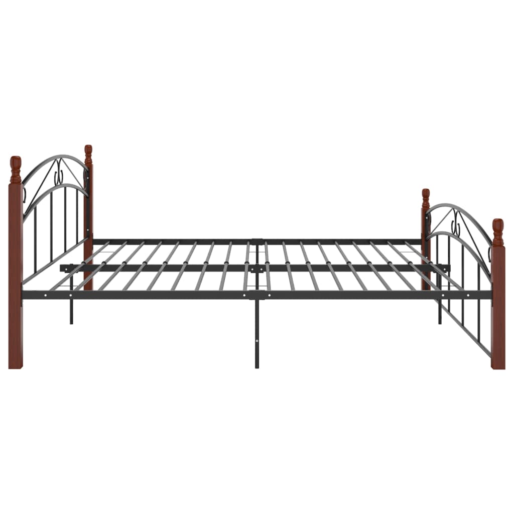 Bedframe metaal en massief eikenhout zwart 90x200 cm