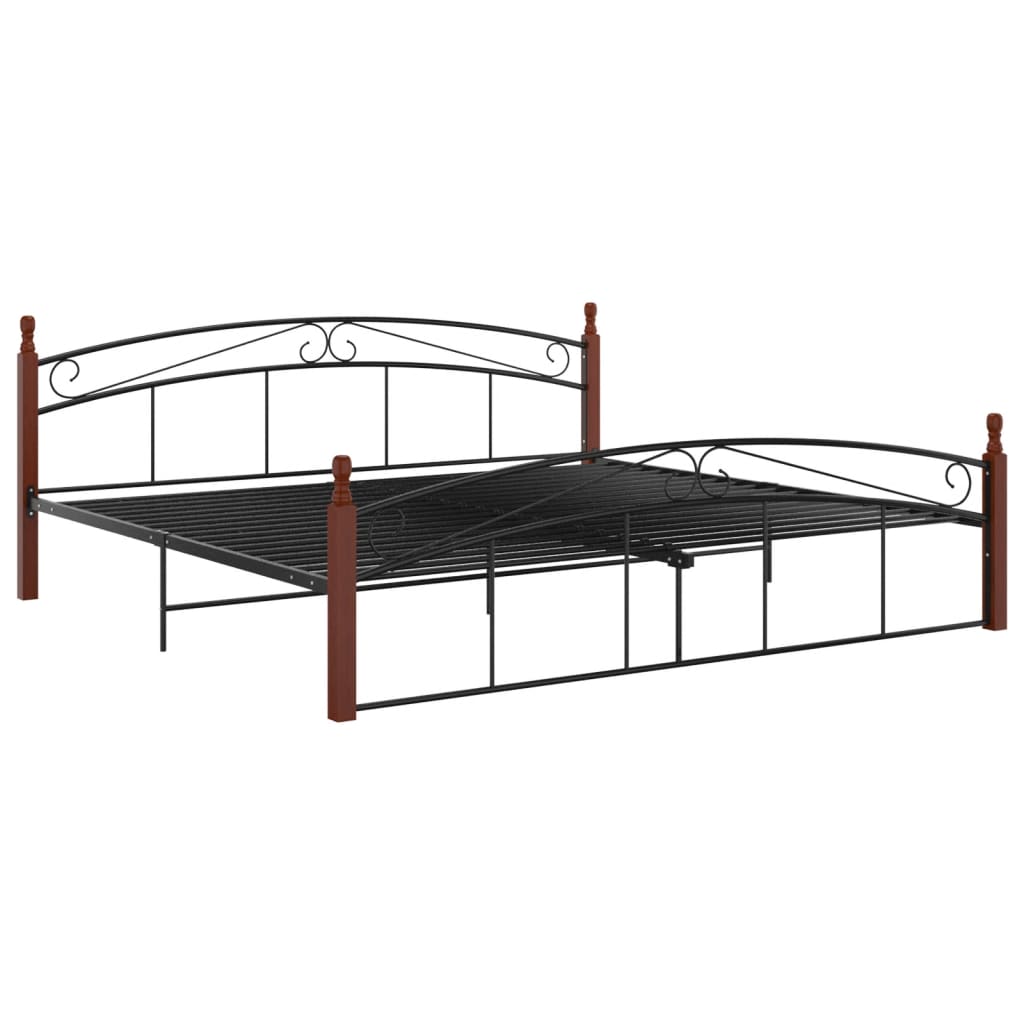 Bedframe metaal en massief eikenhout zwart 90x200 cm