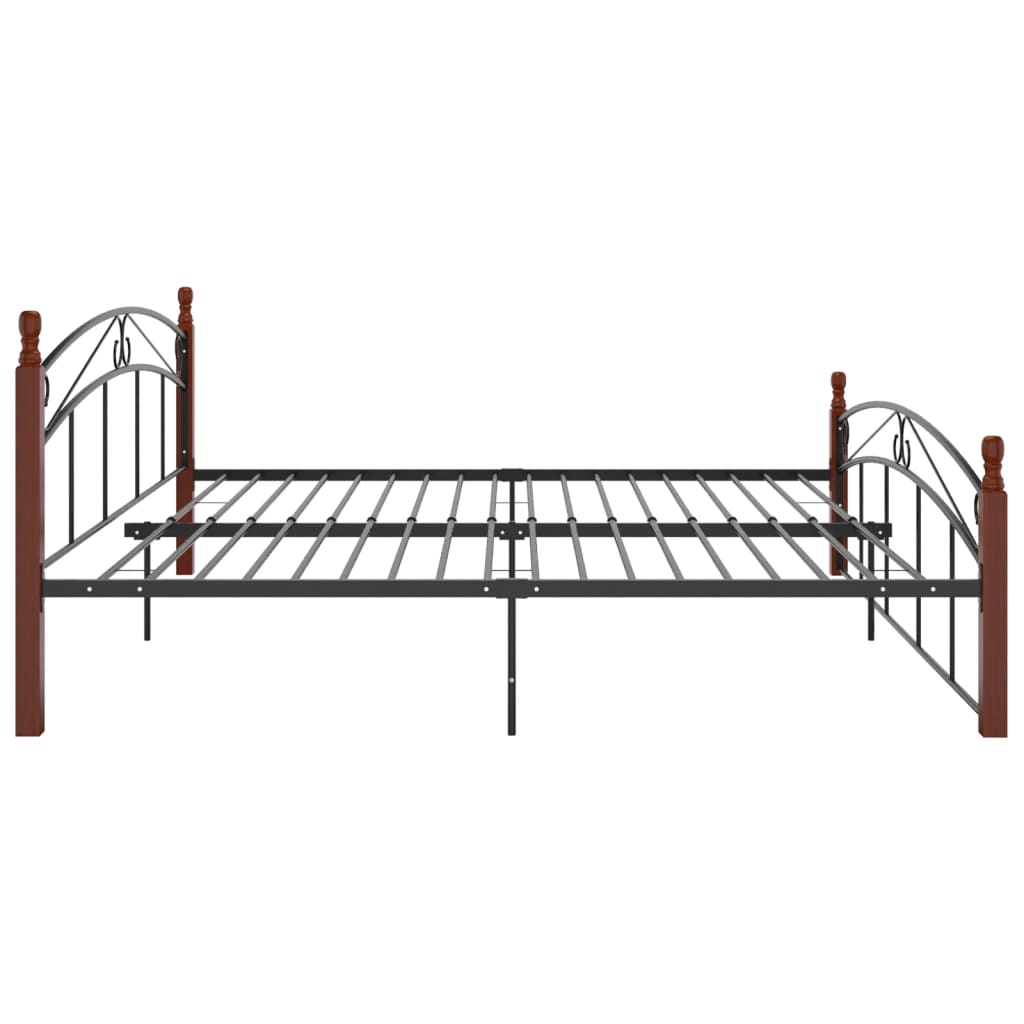 Bedframe metaal en massief eikenhout zwart 90x200 cm