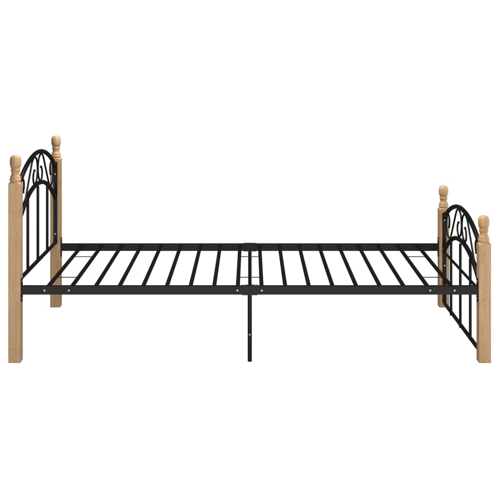 Bedframe metaal en massief eikenhout zwart 90x200 cm